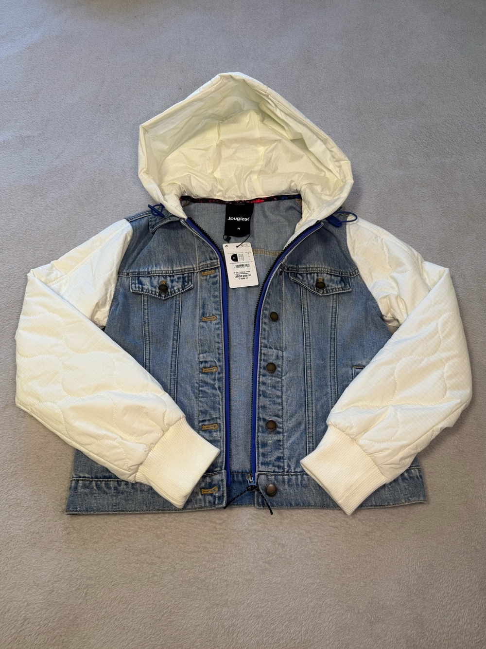 🔥Desigual Womens Denim Jacket Size M Blue Zip Front Cotton Jean Coat  Casual